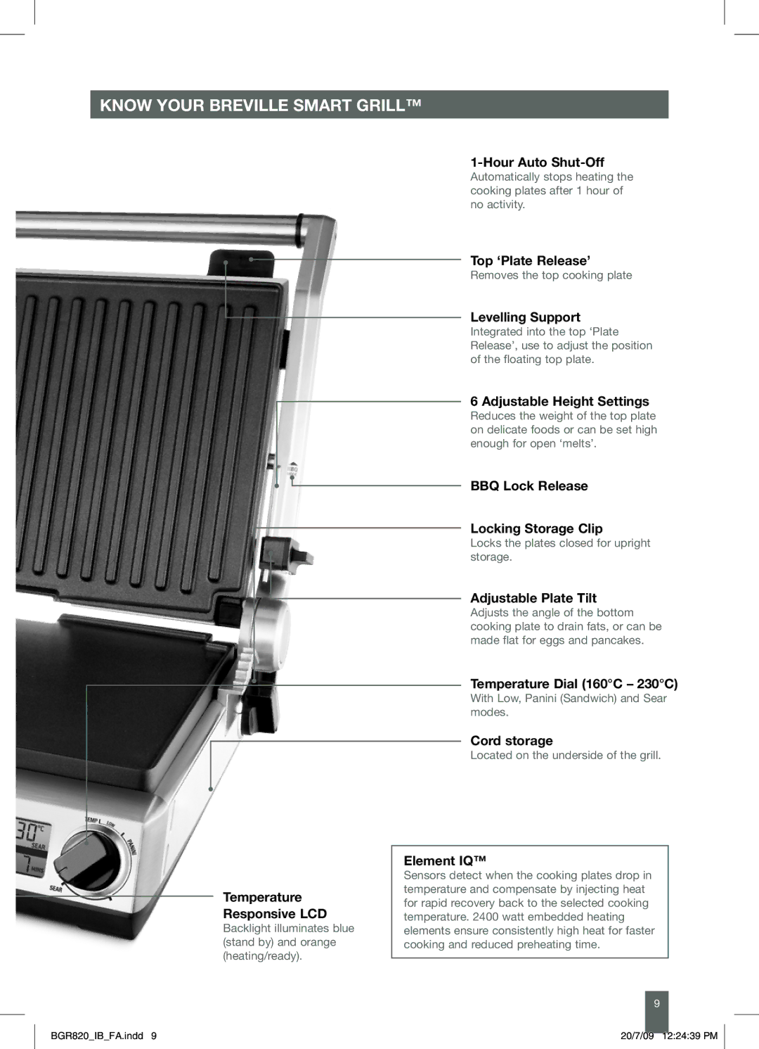 Breville BGR820 manual Hour Auto Shut-Off 