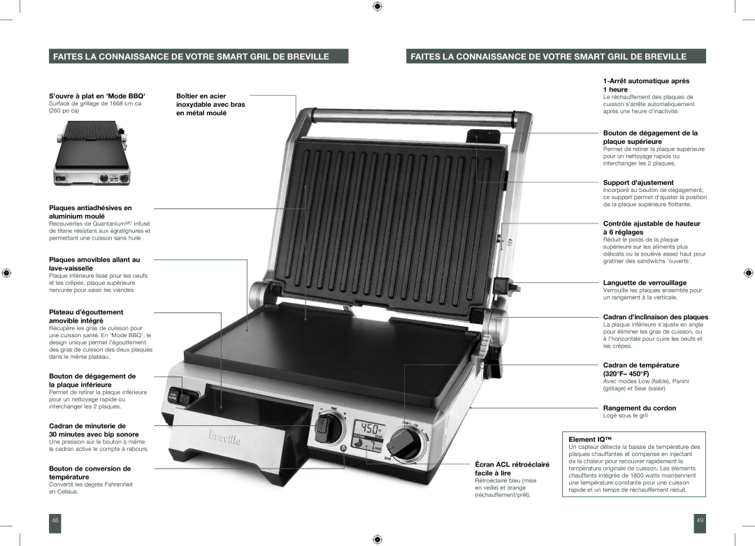 Breville BGR820XL manual Faites la connaissance de votre Smart Gril de Breville 