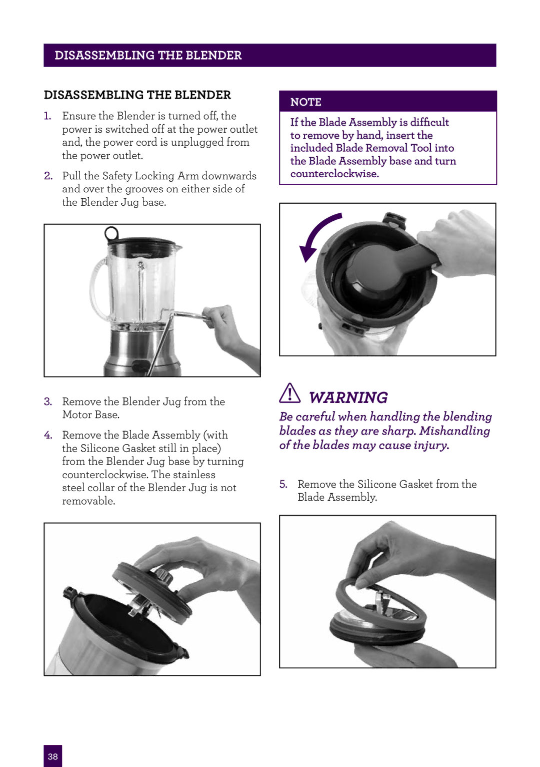 Breville BJB840 manual Disassembling the Blender 