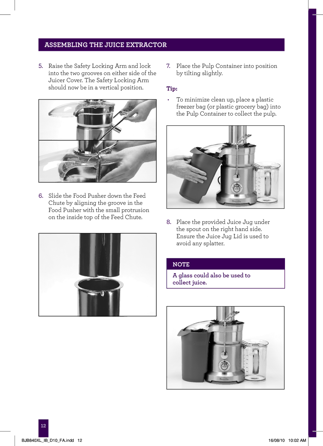 Breville BJB840XL manual Glass could also be used to 