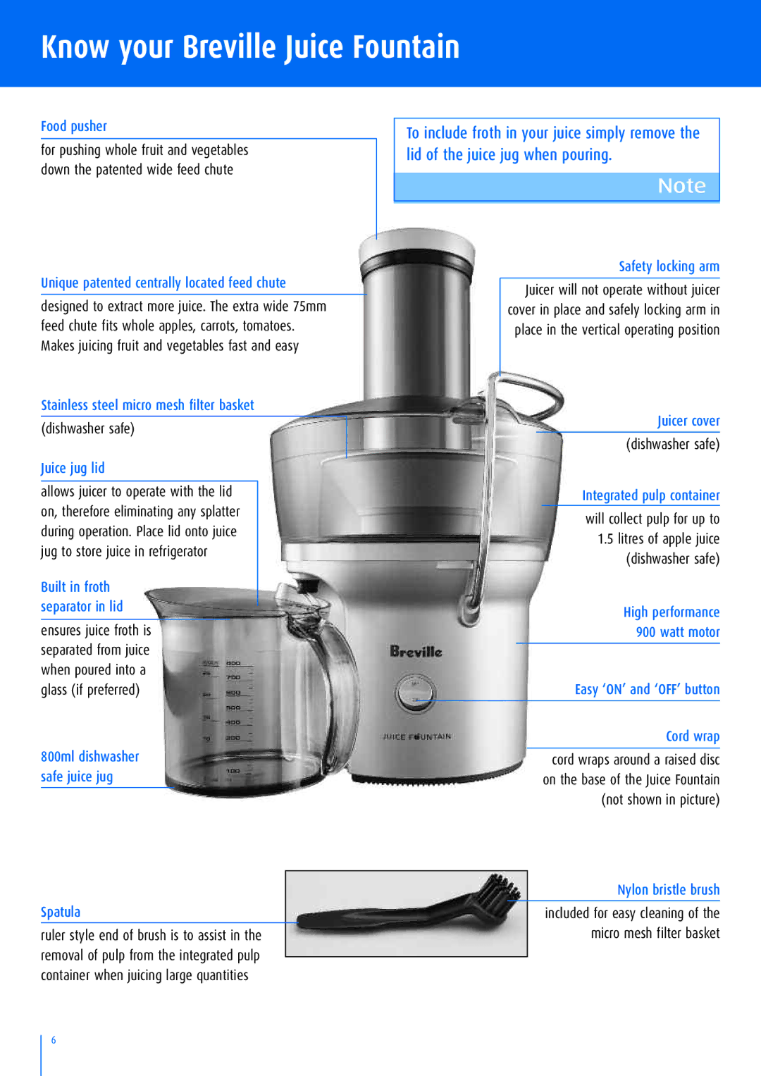 Breville BJE200C manual Know your Breville Juice Fountain, Unique patented centrally located feed chute 