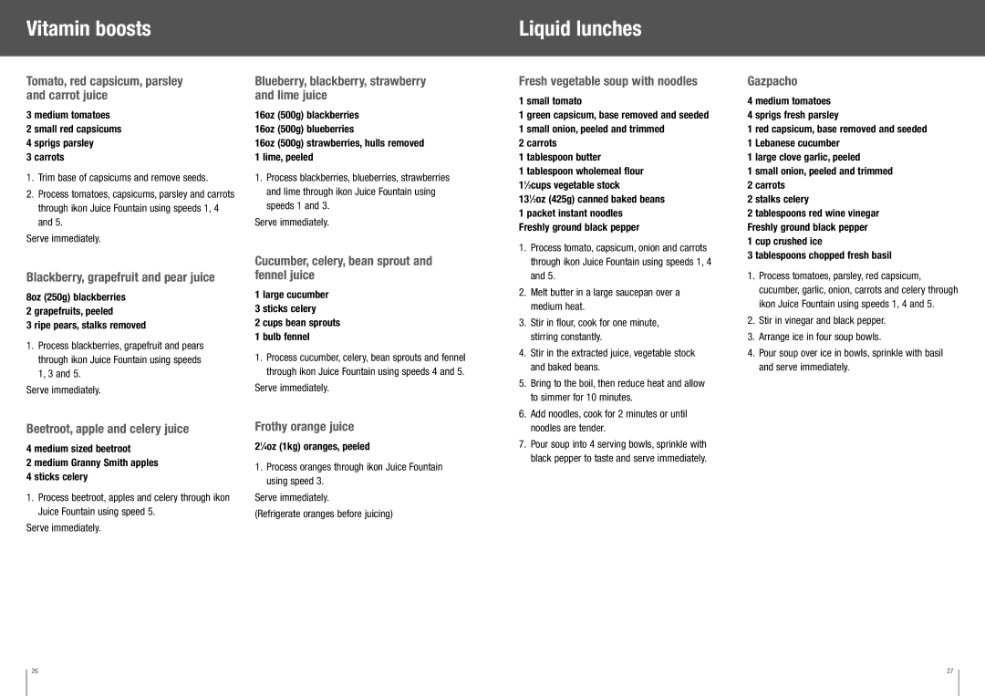 Breville BJE510XL manual Vitamin boosts, Liquid lunches 