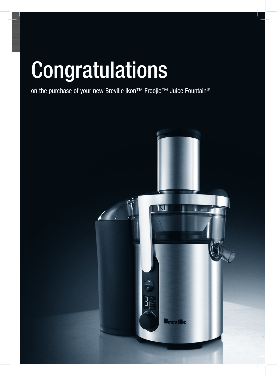 Breville BJE520 manual Congratulations, on the purchase of your new Breville ikon Froojie Juice Fountain 