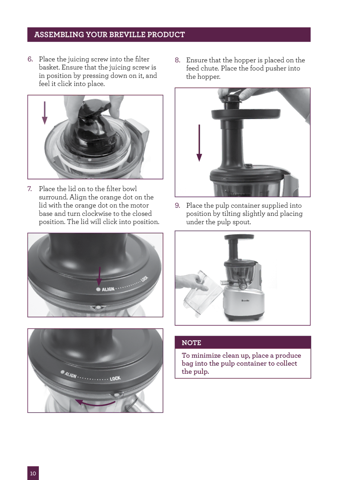 Breville BJS600XL manual Assembling your breville Product 