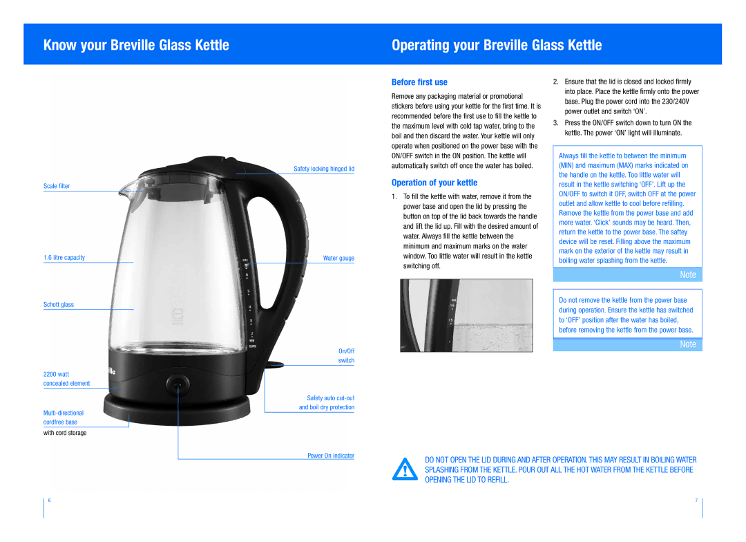 Breville BKE260 manual Before first use, Operation of your kettle 