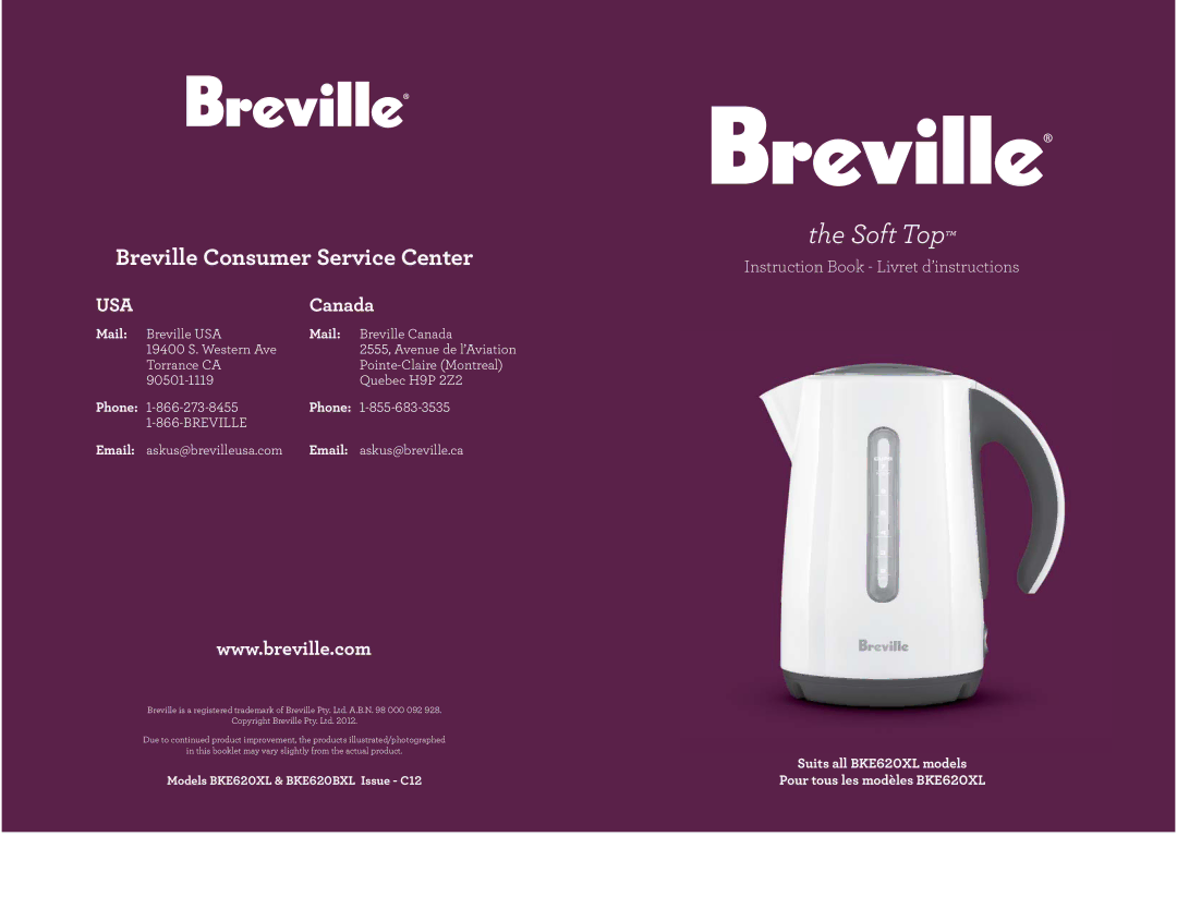 Breville BKE620BXL manual Soft Top 