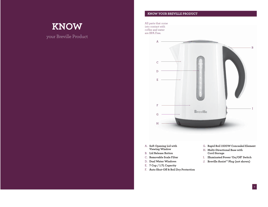 Breville BKE620BXL manual Know Your Breville Product 