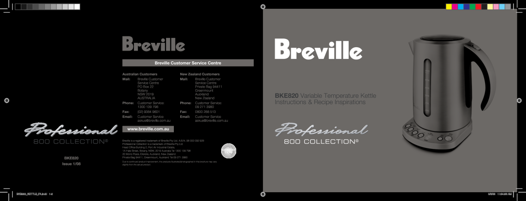Breville brochure BKE820 Variable Temperature Kettle, Instructions & Recipe Inspirations, BKE820 Issue 1/08, Mail 
