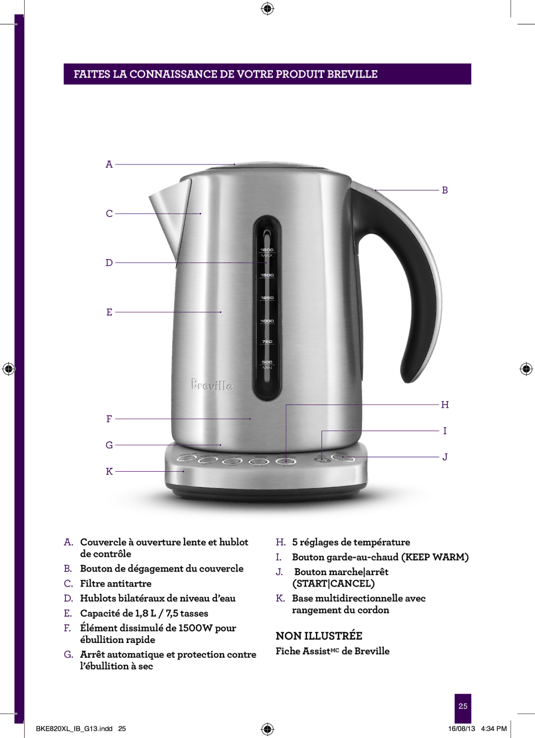 Breville the IQ Kettle, BKE820XL manual NON Illustrée 