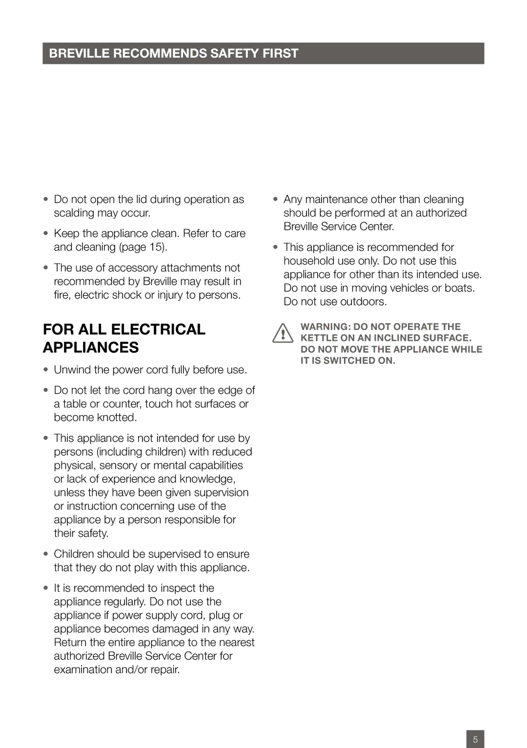 Breville BKE820XL manual For ALL Electrical Appliances 