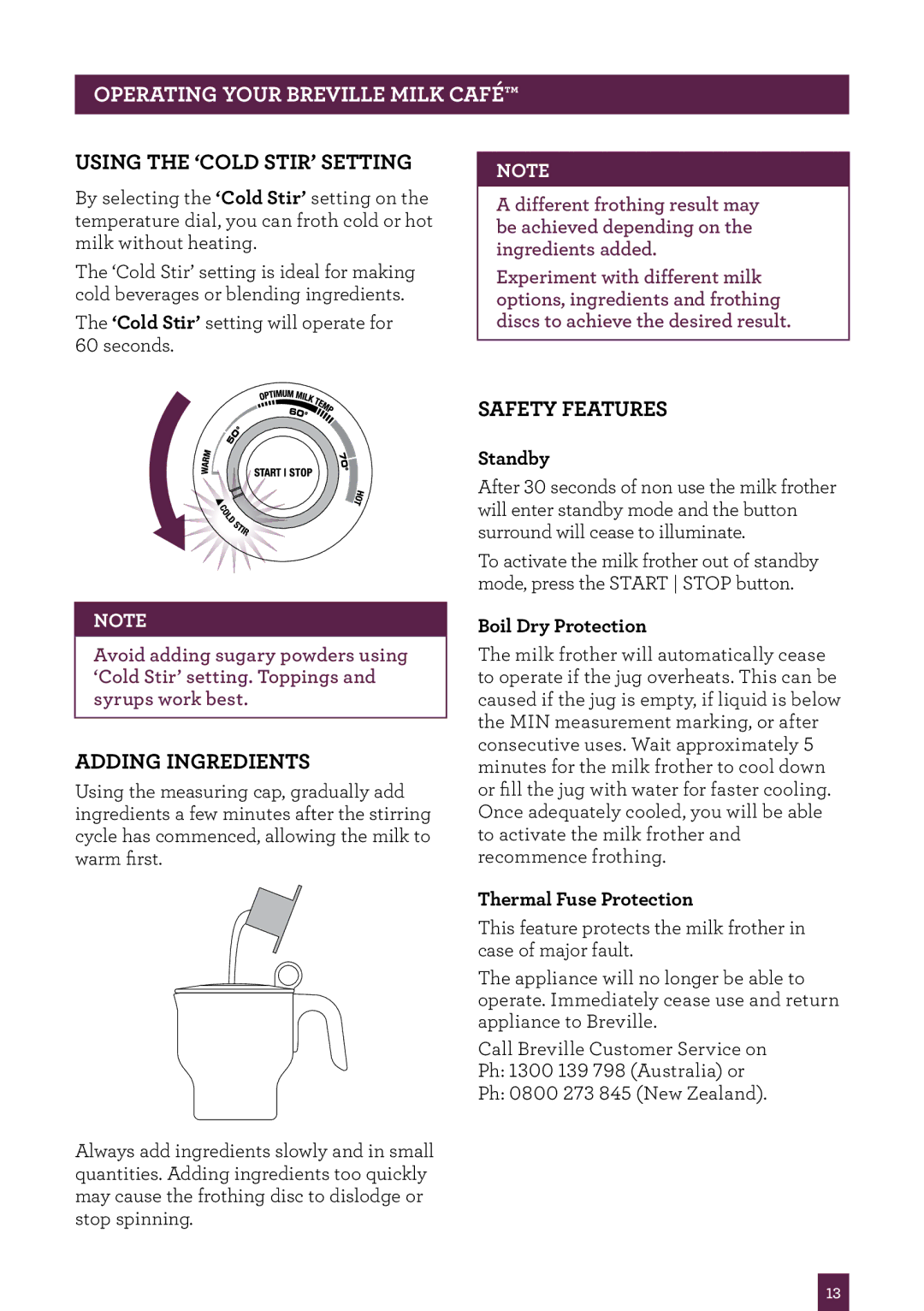 Breville BMF600 manual Adding Ingredients, Safety Features 