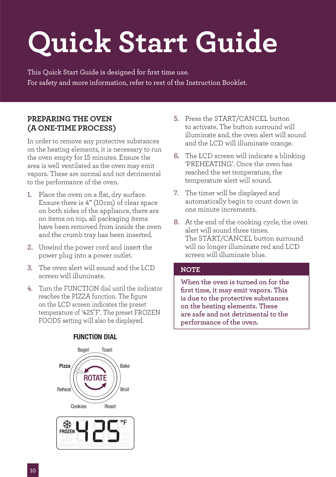 Breville BOV450XL manual Quick Start Guide, Preparing the Oven a ONE-TIME Process 