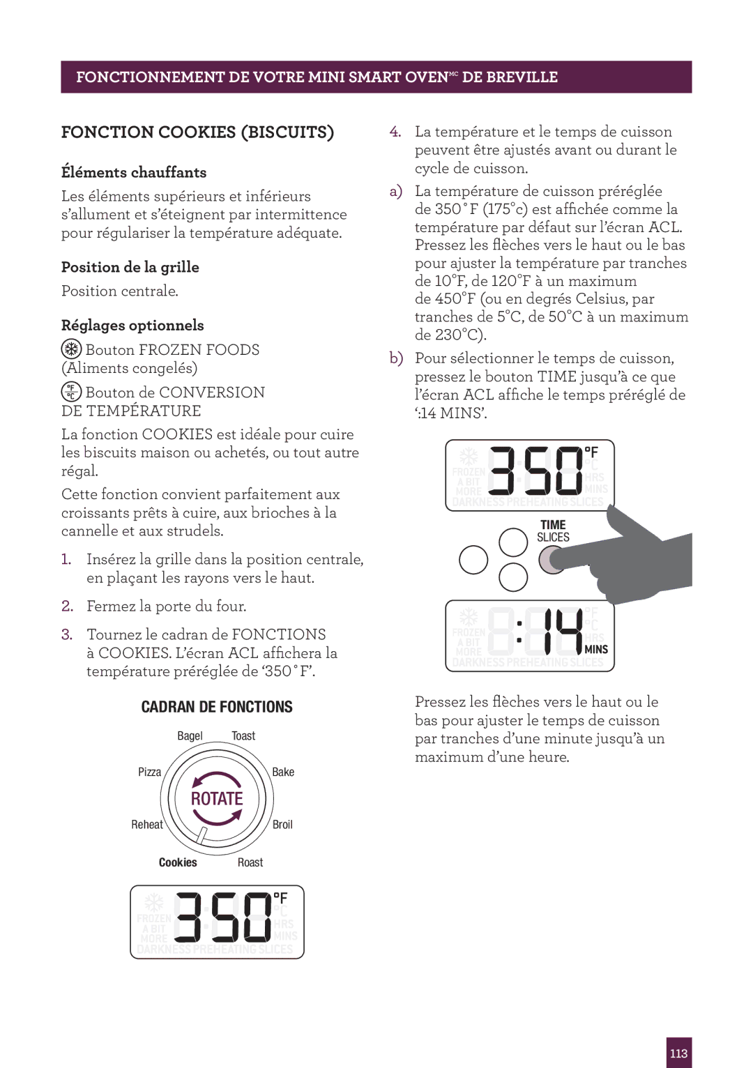Breville BOV450XL manual Fonction Cookies Biscuits, Éléments chauffants 