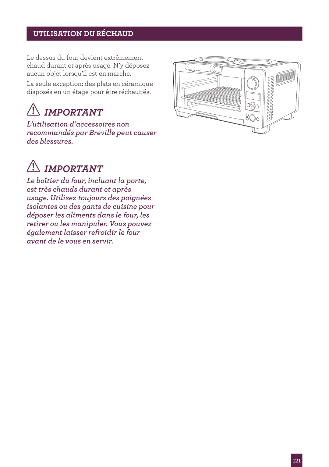 Breville BOV450XL manual Utilisation DU Réchaud 