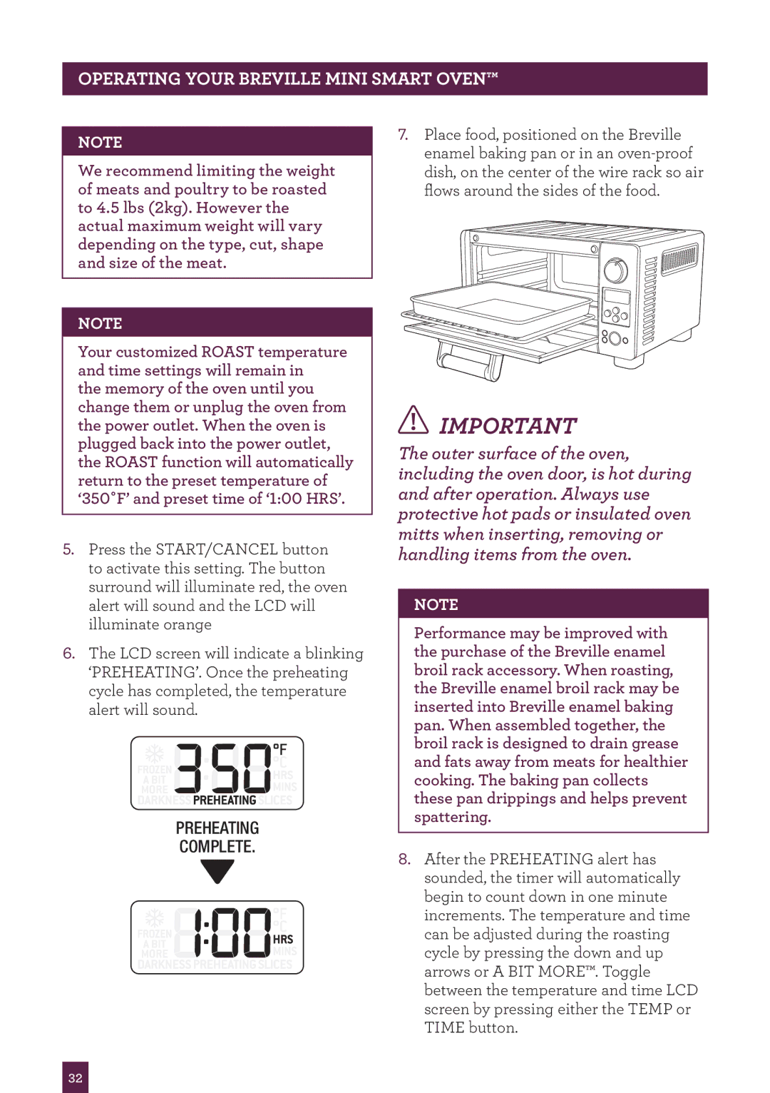 Breville BOV450XL manual Preheating Complete 