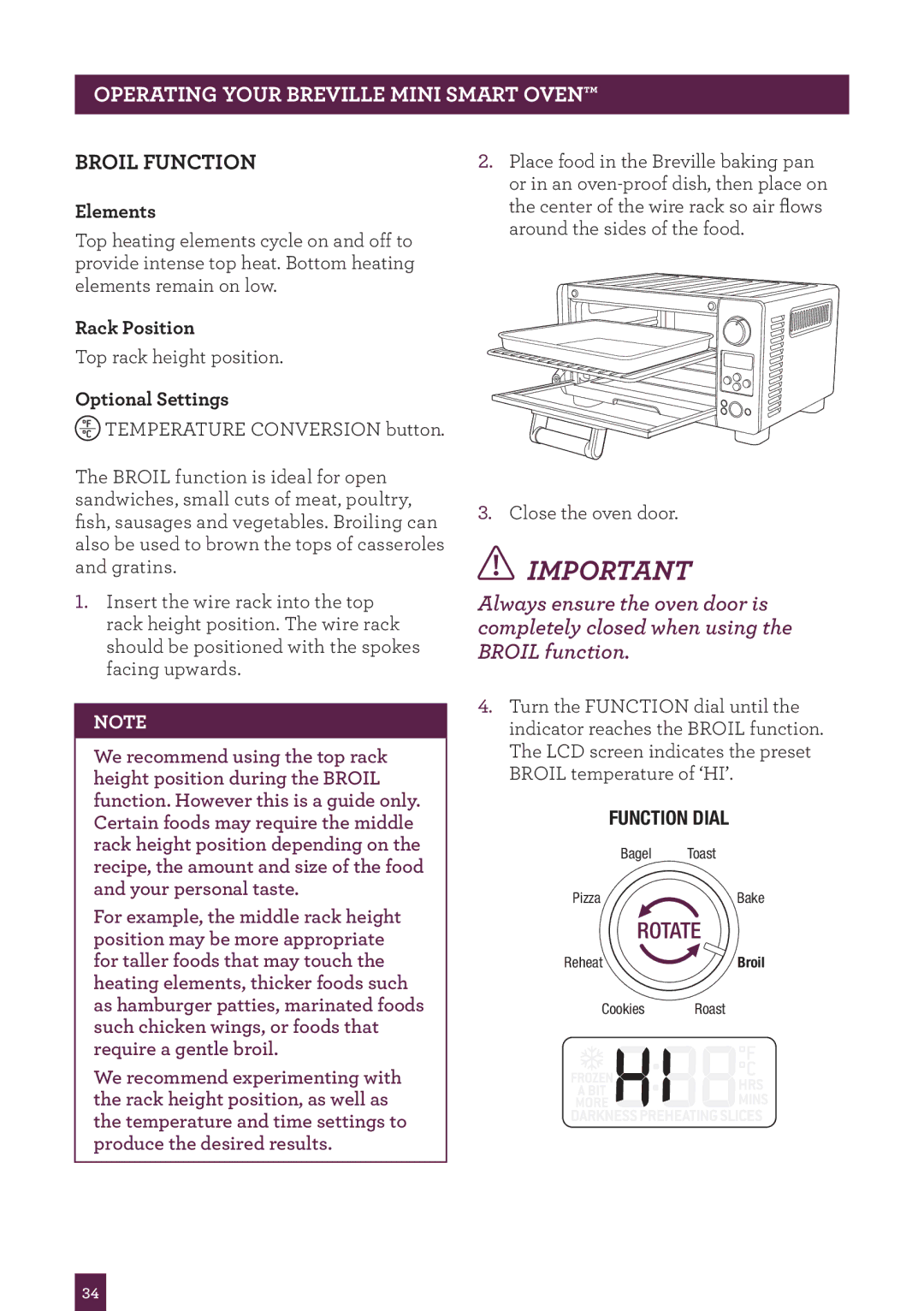 Breville BOV450XL manual Broil Function, Elements 