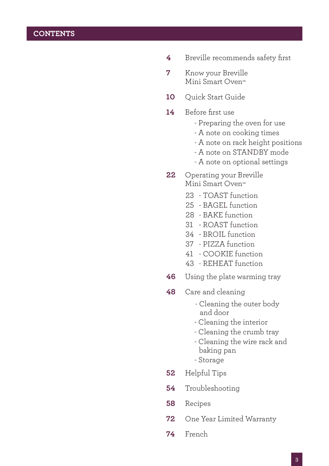 Breville BOV450XL manual Contents 