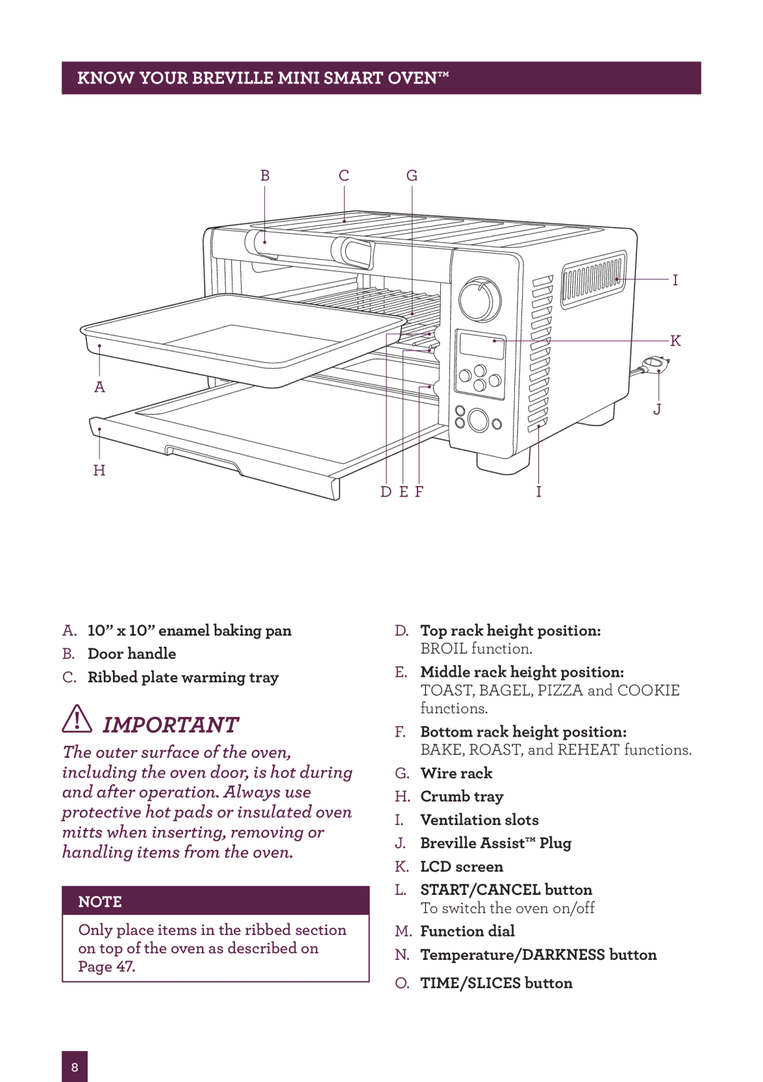 Breville BOV450XL manual Know Your Breville Mini Smart Oven 