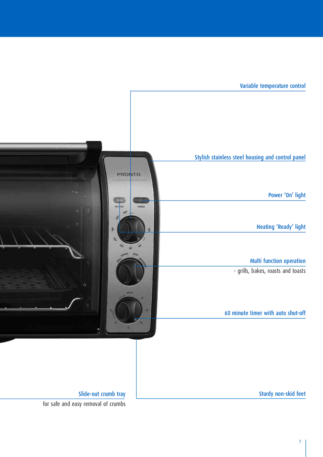 Breville BOV500 manual Slide-out crumb tray 