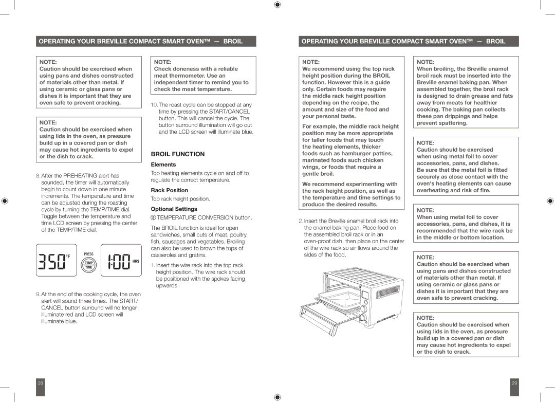 Breville BOV650XL manual Operating Your Breville Compact Smart Oven Broil, Broil Function, Top rack height position 