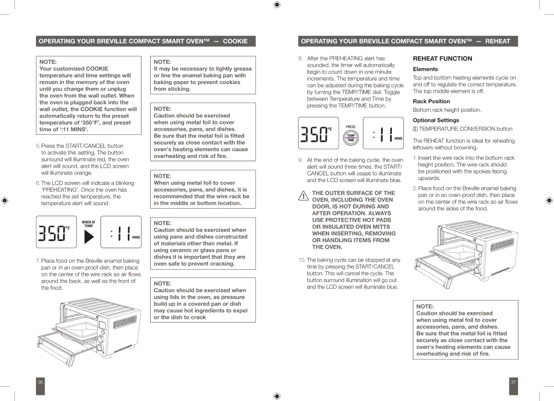 Breville BOV650XL manual Reheat Function, Bottom rack height position 