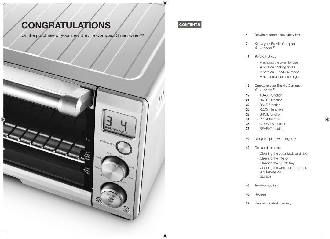 Breville BOV650XL manual Congratulations, Contents 