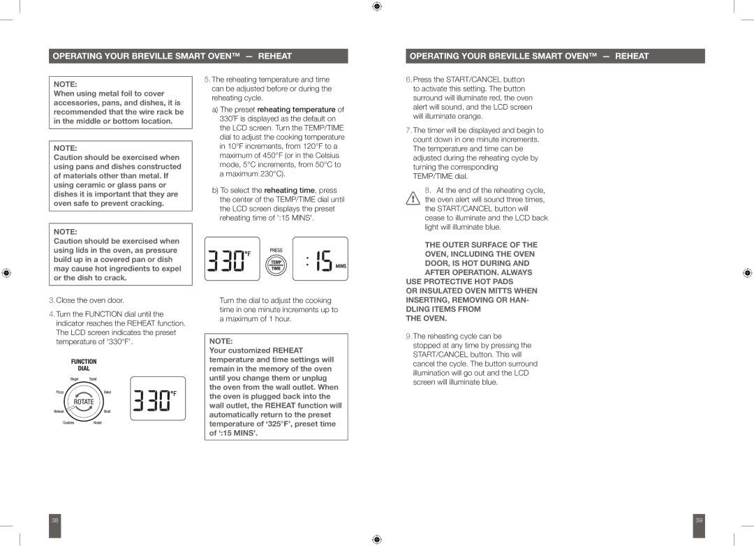 Breville BOV650XL manual Operating Your Breville Smart Oven Reheat 