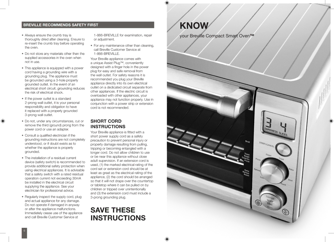 Breville BOV650XL manual Know, Short Cord Instructions 