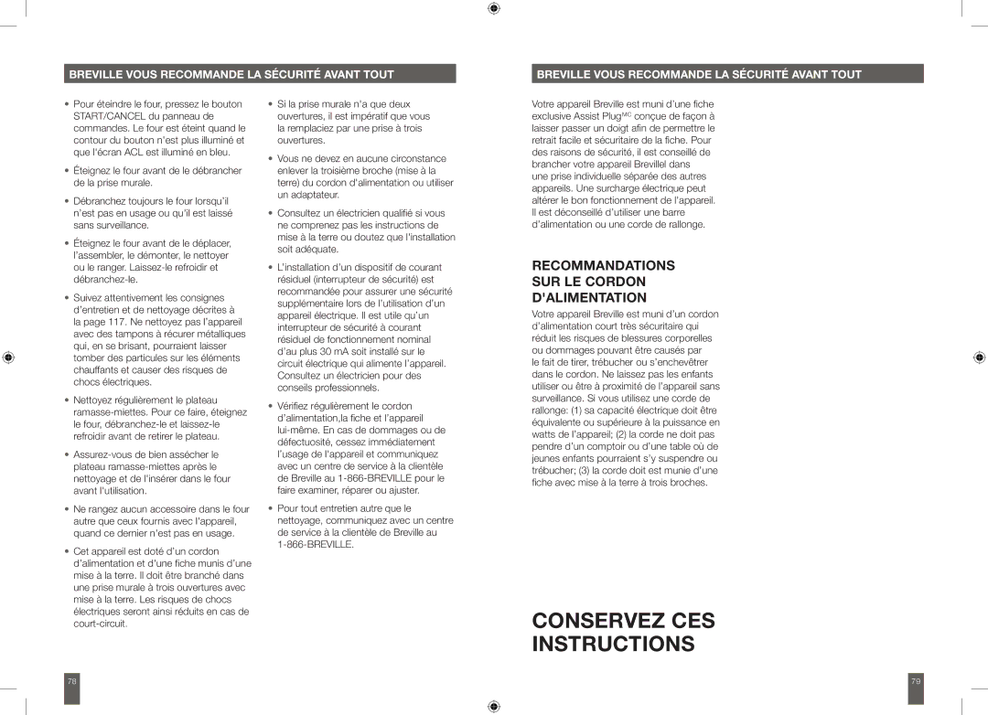 Breville BOV650XL manual Conservez CES Instructions 