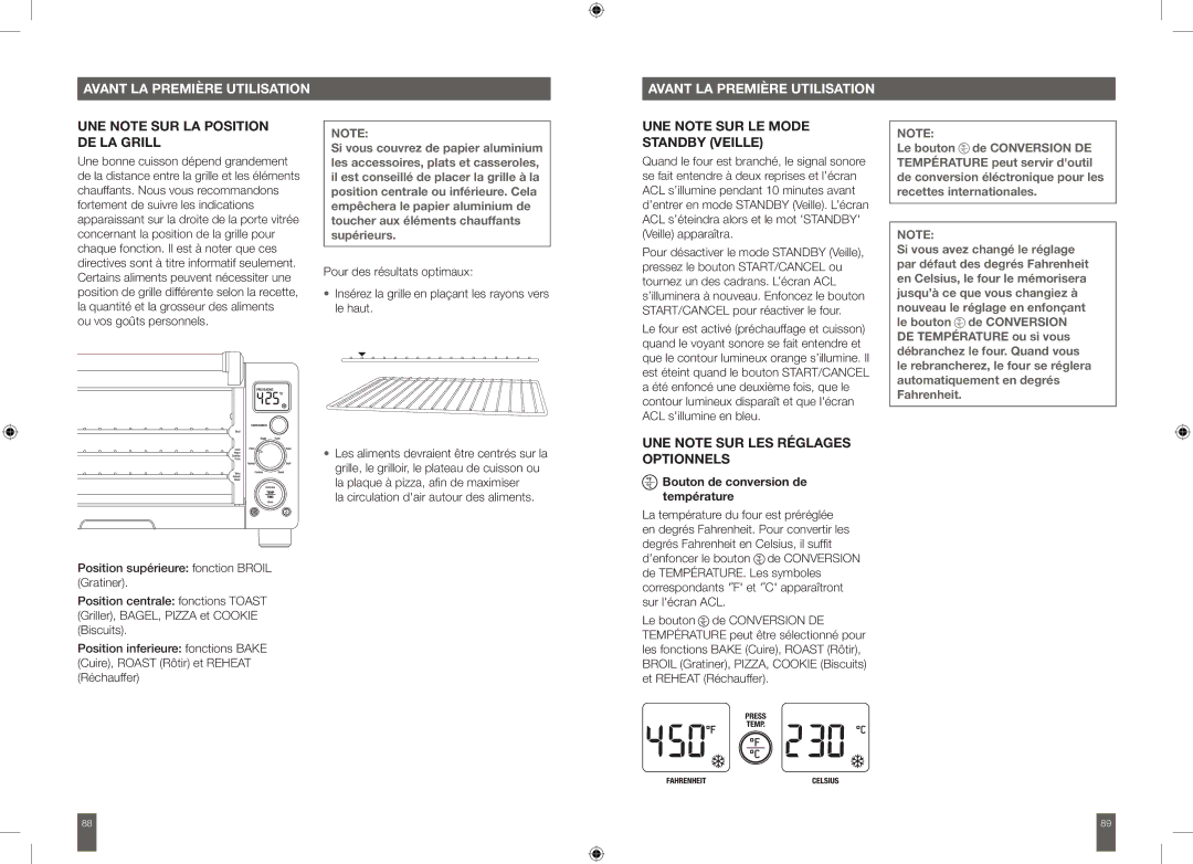 Breville BOV650XL manual UNE Note SUR LA Position DE LA Grill, UNE Note SUR LE Mode, Standby Veille 