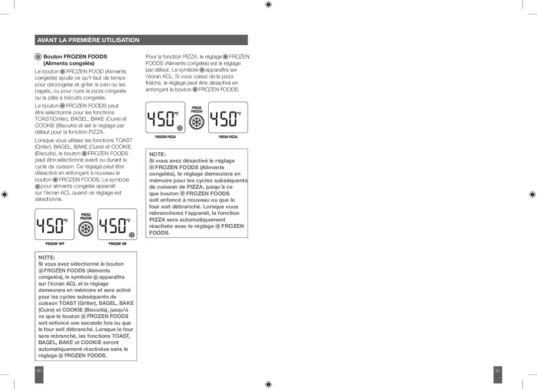 Breville BOV650XL manual Bouton Frozen Foods Aliments congelés, Sur l’écran ACL quand ce réglage est sélectionné 
