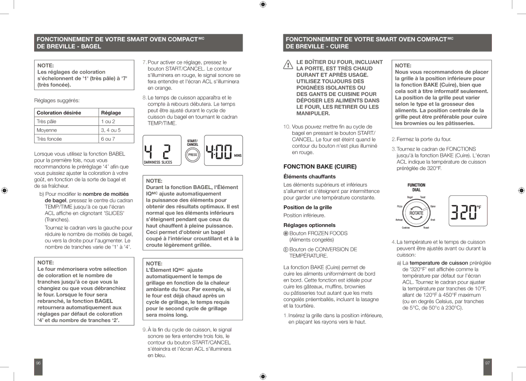 Breville BOV650XL manual Fonction Bake Cuire, Position inférieure, Réglages optionnels 