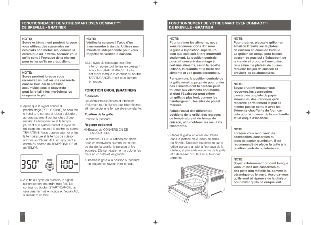 Breville BOV650XL manual Fonction Broil Gratiner, Position supérieure 