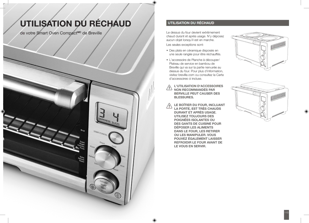 Breville BOV650XL manual Utilisation DU Réchaud, Les seules exceptions sont 