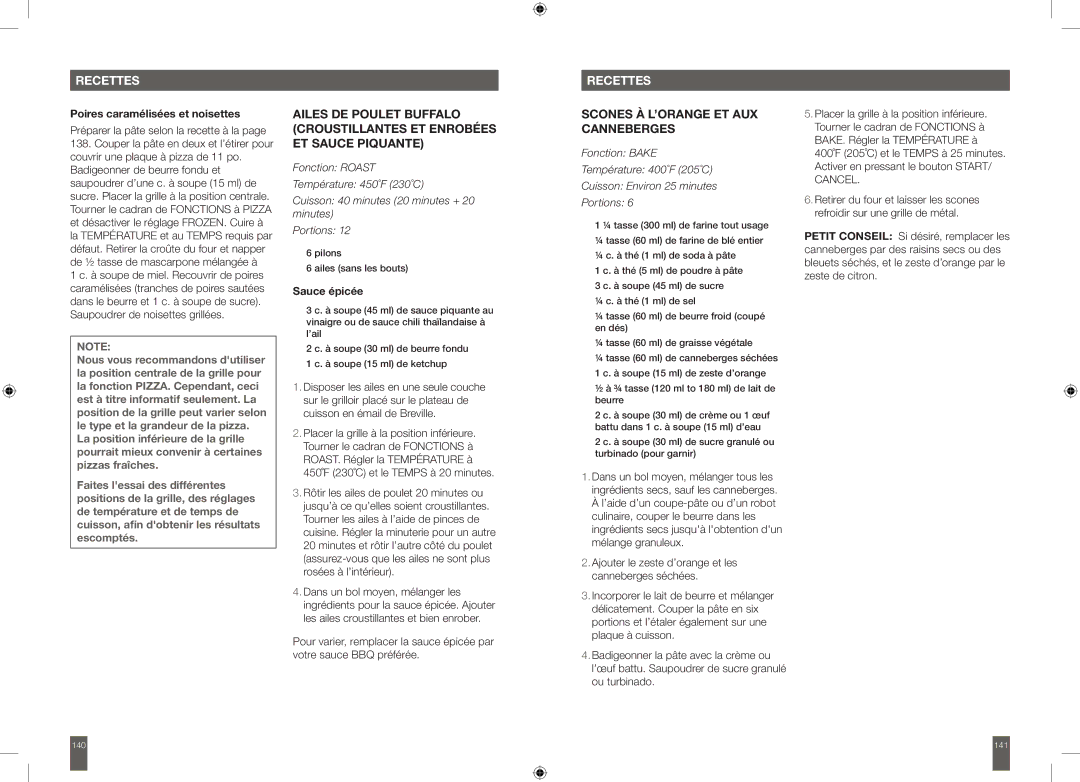 Breville BOV650XL manual Scones à l’ORANGE et aux, Canneberges, Poires caramélisées et noisettes, Sauce épicée 