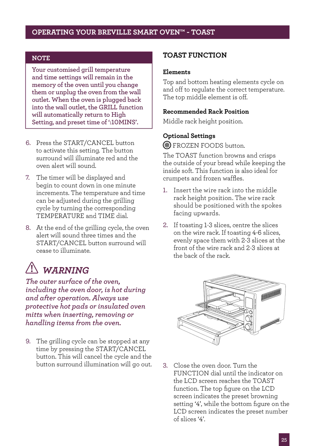 Breville BOV800 manual Operating your Breville Smart Oven toast, Toast Function 