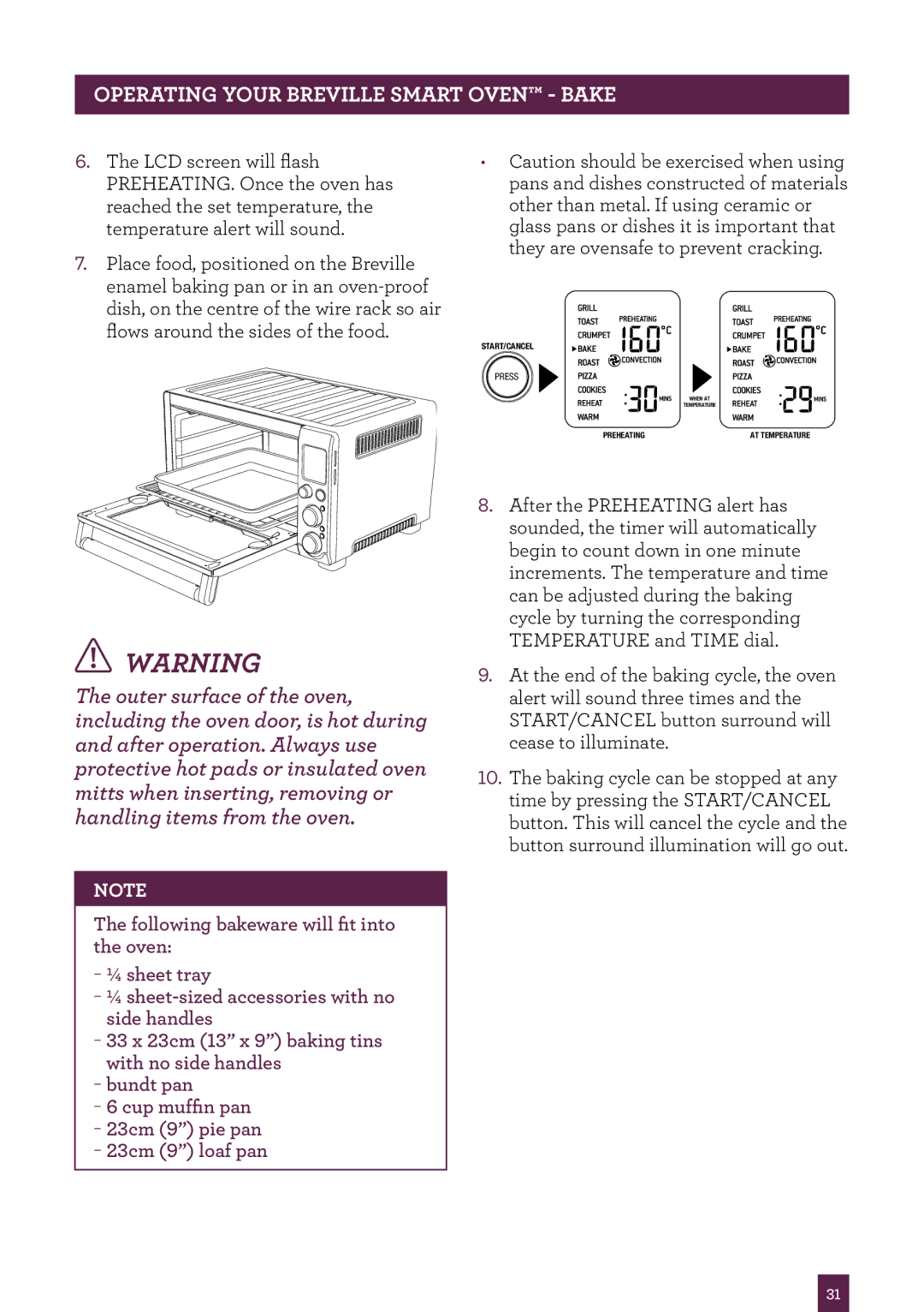 Breville BOV800 manual Start/Cancel 