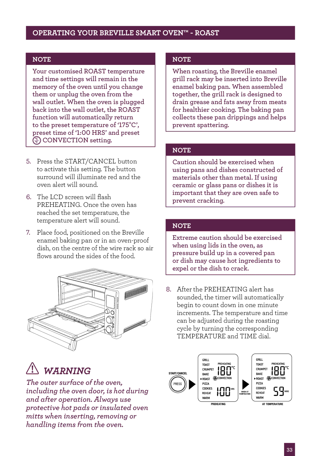 Breville BOV800 manual Preheating 