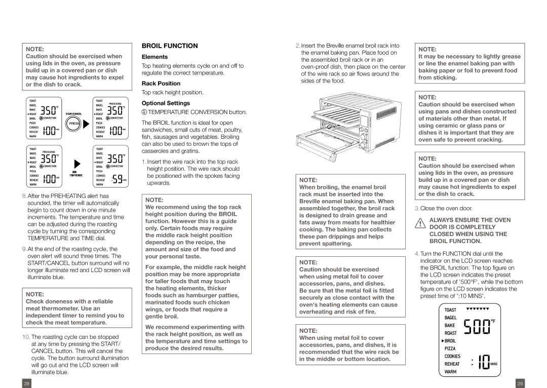 Breville BOV800XL /A manual Operating Your Breville Smart Oven Broil, Broil Function, Top rack height position 