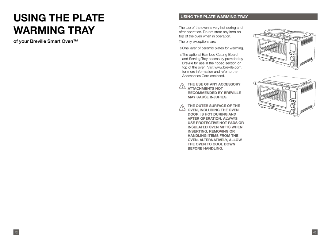 Breville BOV800XL /A manual Using the Plate Warming Tray, Only exceptions are One layer of ceramic plates for warming 