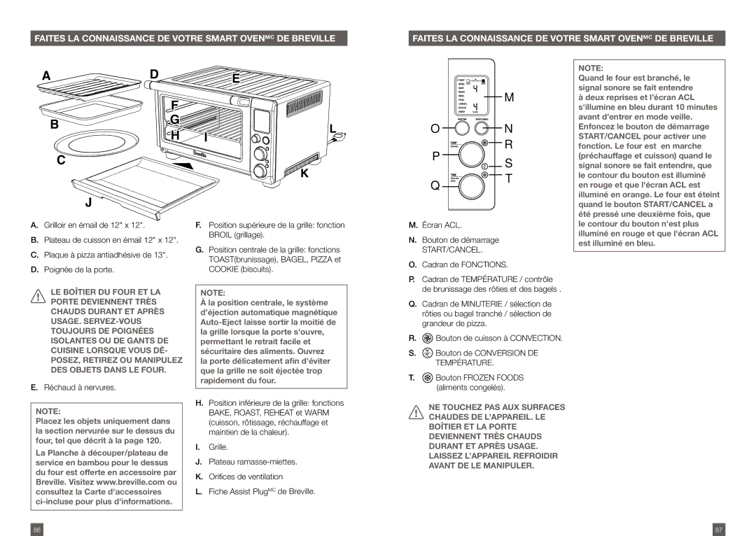 Breville BOV800XL /A manual Cadran de Fonctions, Réchaud à nervures, Cadran de Minuterie / sélection de, Grandeur de pizza 