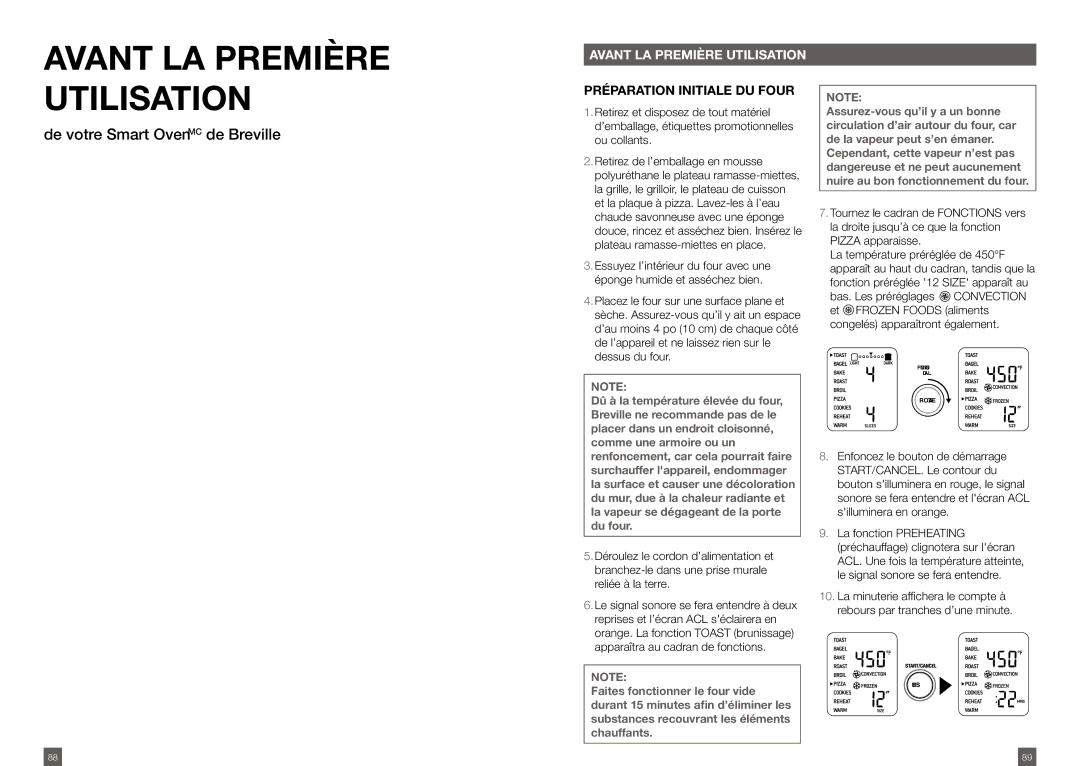 Breville BOV800XL /A manual Avant la première utilisation, Préparation Initiale DU Four 