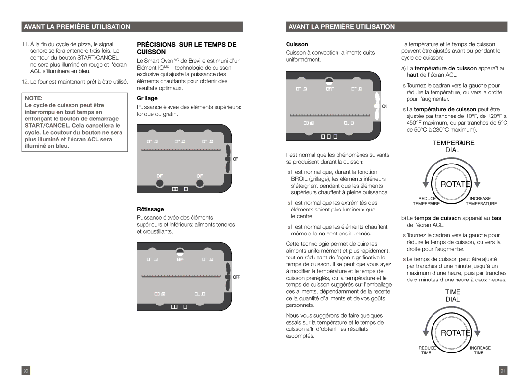 Breville BOV800XL /A manual Précisions sur le temps de cuisson, Grillage, Rôtissage, Cuisson 