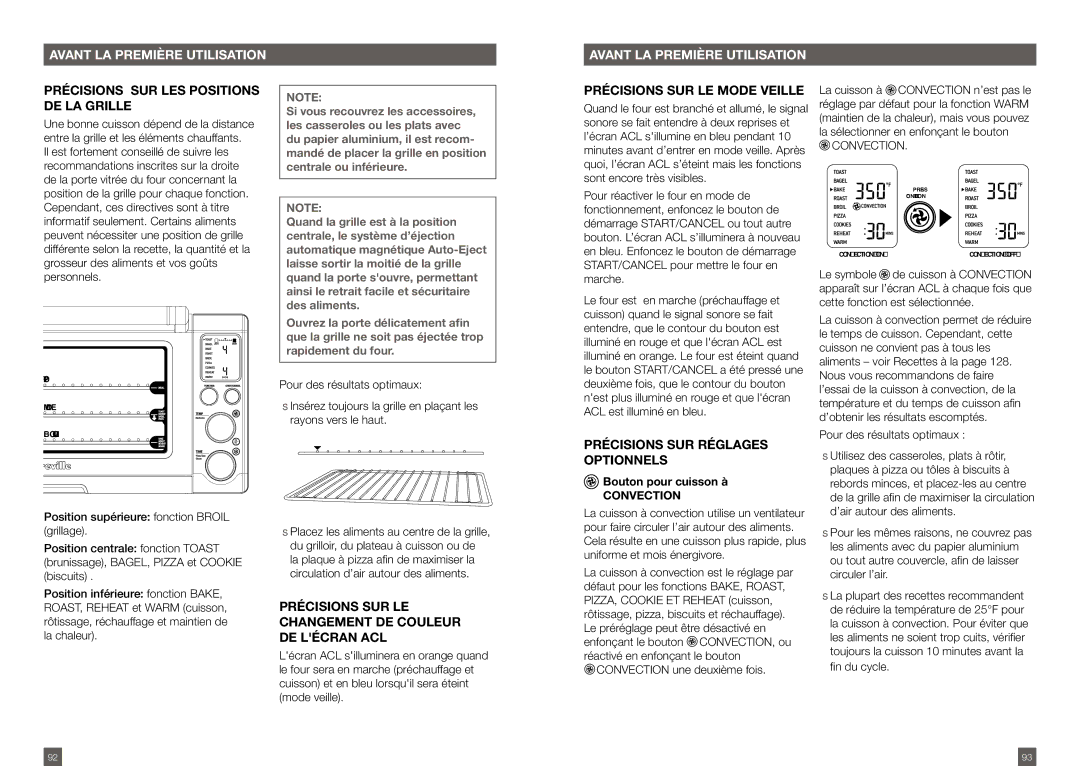 Breville BOV800XL /A Précisions sur les positions de la grille, Précisions SUR LE Changement DE Couleur DE Lécran ACL 