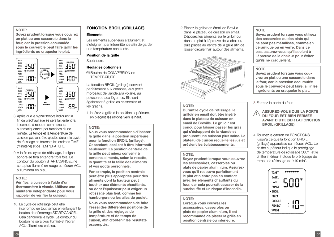 Breville BOV800XL /A manual Fonction Broil grillage, Supérieure 