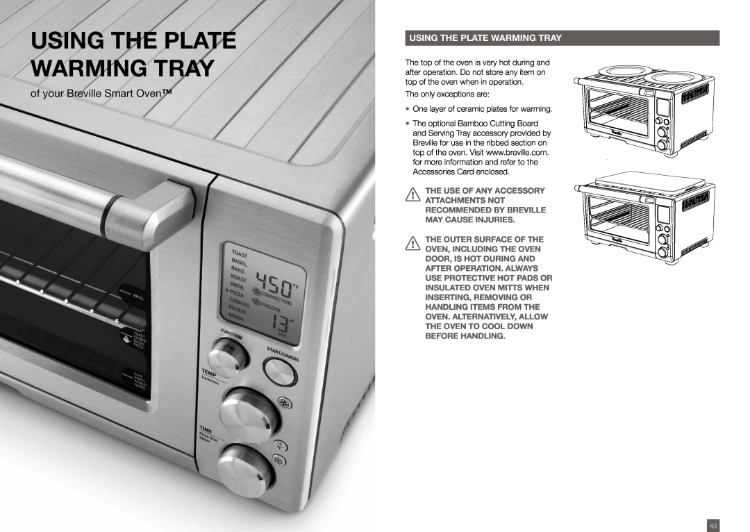 Breville BOV800XL /A manual Using The Plate Warming Tray, USING the plate warming tray, of your Breville Smart Oven 