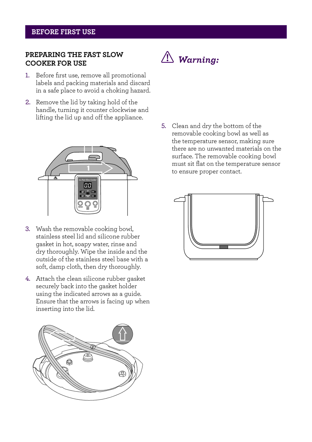 Breville BPR200 manual Before first use, Preparing the fast Slow Cooker for use 