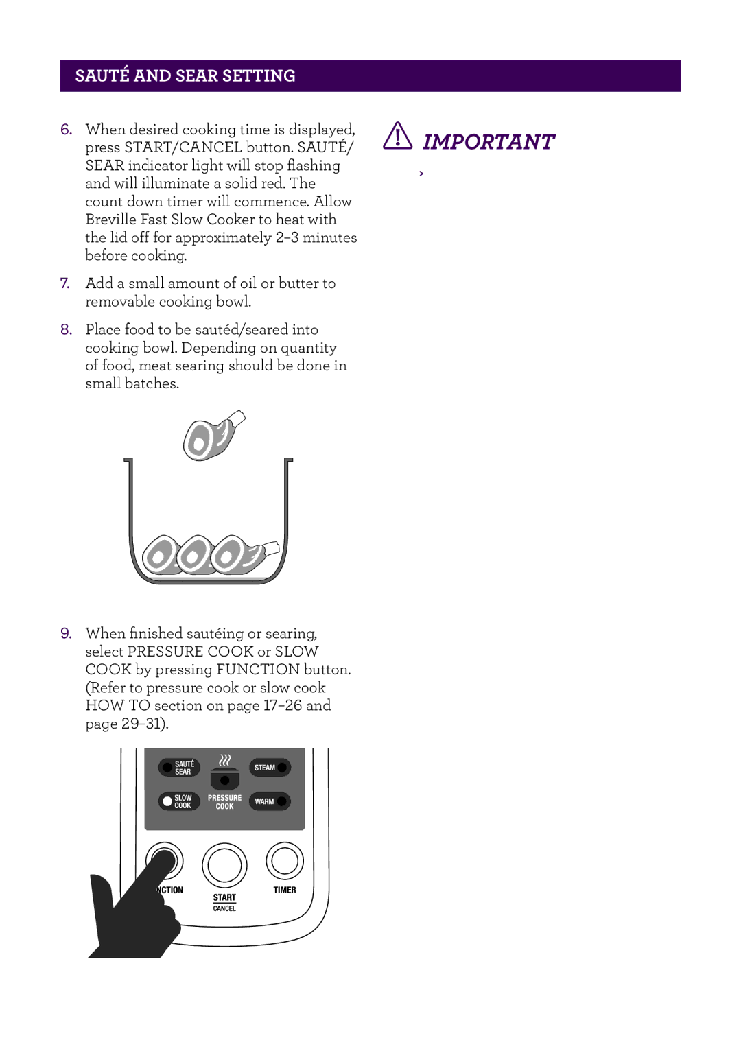 Breville BPR200 manual PAgesautÉheaandersear..... setting 