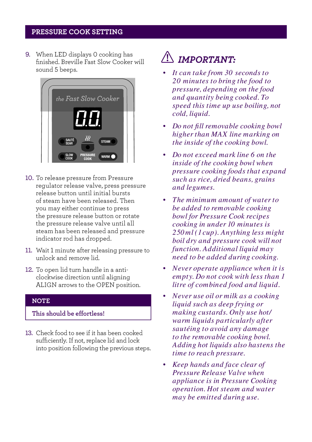 Breville BPR200 manual PAgepressureheadercook..... setting 