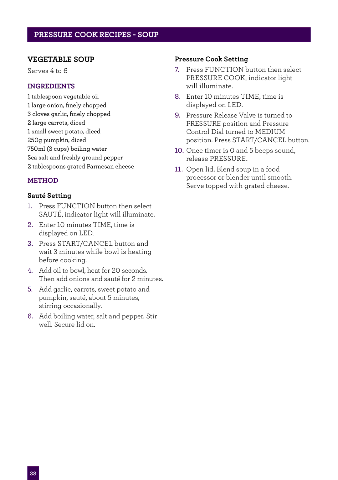 Breville BPR200 manual Vegetable Soup 